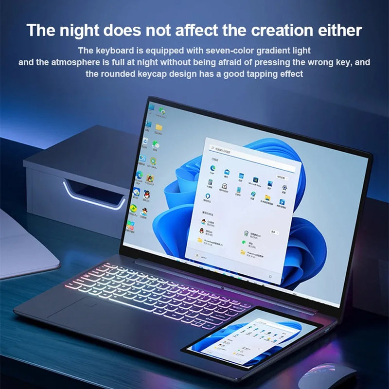 CRELANDER X15 Dual Screen Laptop 15.6" IPS+7" Touch Screen 16G DDR4 2TB SSD Intel N100 Processor Windows11 Notebook Computer
