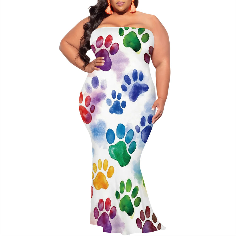Plus Size Cow Print Strapless Maxi Dress for Women - Brown & Beige S-3XL | Trendy Summer 2025 New Arrival | Casual Party Outfit