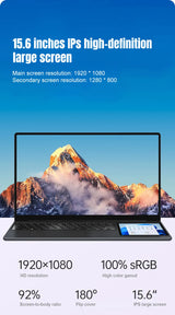 CRELANDER X15 Dual Screen Laptop 15.6" IPS+7" Touch Screen 16G DDR4 2TB SSD Intel N100 Processor Windows11 Notebook Computer