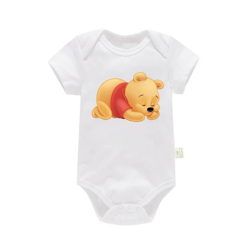 Cute Winnie the Pooh Bear Cartoon Toddler Jumpsuit Baby Girl Boy Black Cotton Clothes Kawaii Summer Newborn Baby Romper