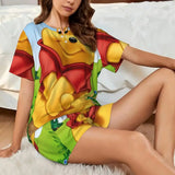 Custom Winnie The Pooh Pajama Sets Womens 2 Piece Short Sleeve Pjs Shorts Sleepwear