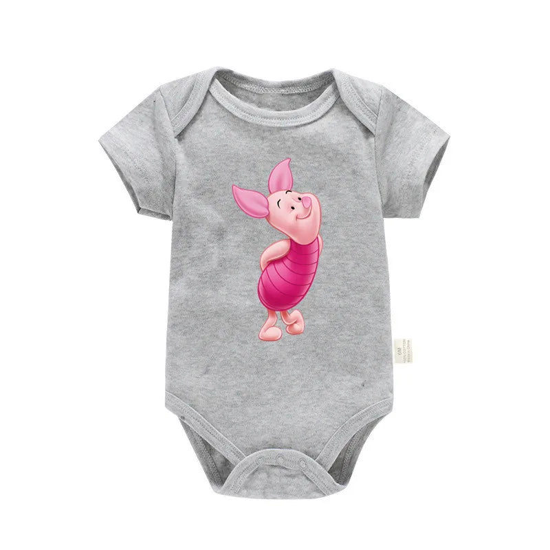 Cute Winnie the Pooh Bear Cartoon Toddler Jumpsuit Baby Girl Boy Black Cotton Clothes Kawaii Summer Newborn Baby Romper