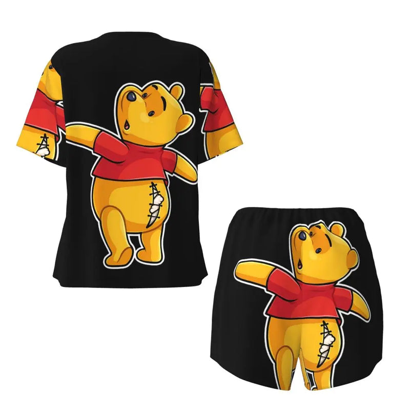 Custom Winnie The Pooh Pajama Sets Womens 2 Piece Short Sleeve Pjs Shorts Sleepwear