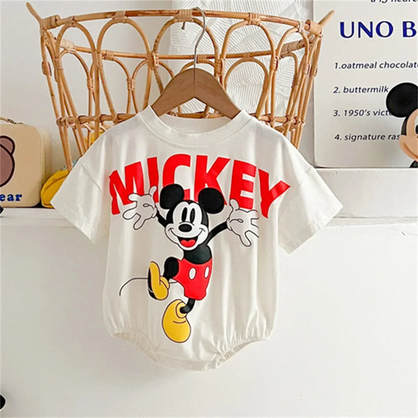 Newborn Baby Boys Girls Rompers+Sock+Hat 3pcs Set Cartoon Mickey Pooh Donald Duck Print Cotton Clothes Jumpsuit Infant Bodysuits