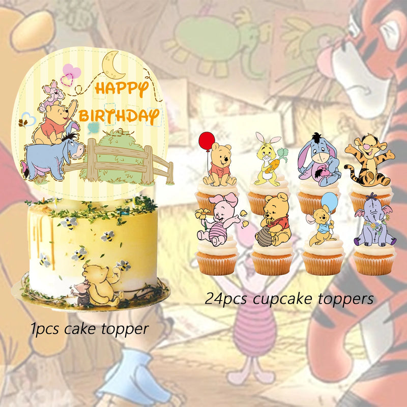 25pcs Winnie the Pooh Cake Topper、Cupcake Toppers, Winnie the Pooh Birthday Decorations，Winnie the Pooh Theme Party Supplies, Po