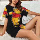 Custom Winnie The Pooh Pajama Sets Womens 2 Piece Short Sleeve Pjs Shorts Sleepwear