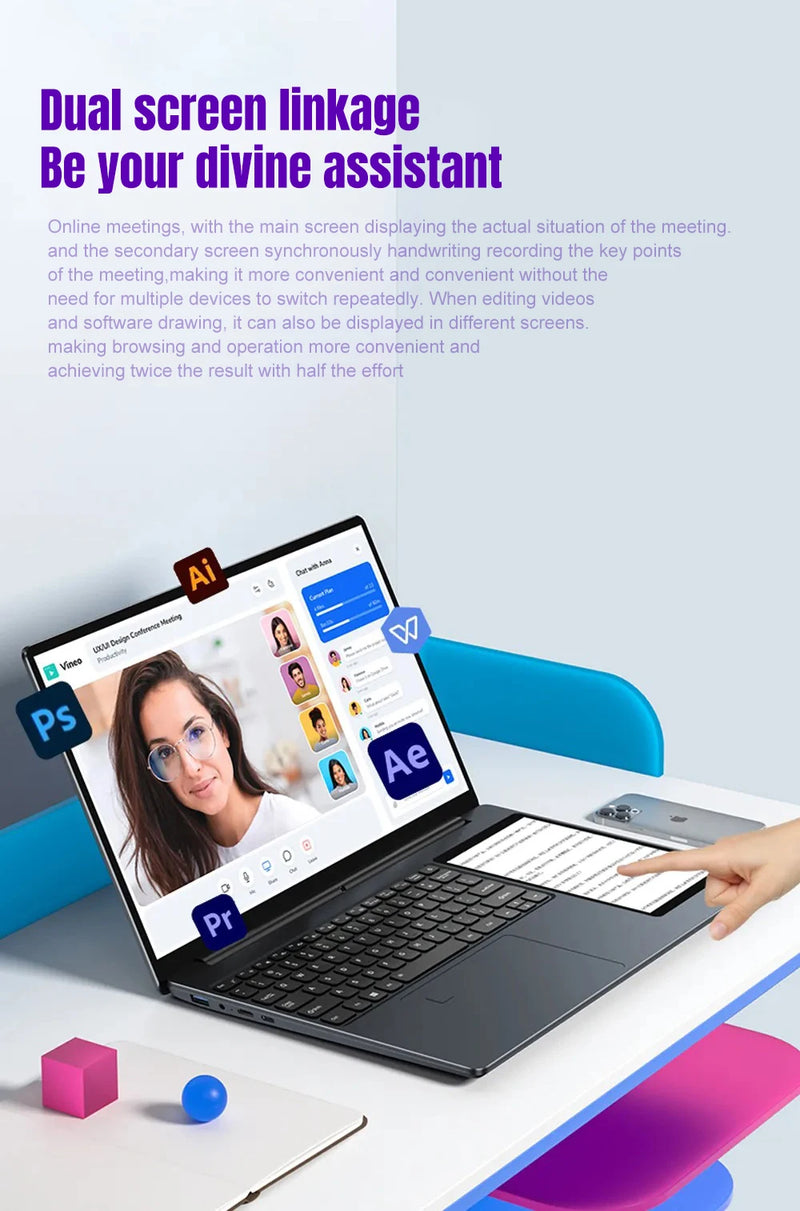 CRELANDER X15 Dual Screen Laptop 15.6" IPS+7" Touch Screen 16G DDR4 2TB SSD Intel N100 Processor Windows11 Notebook Computer