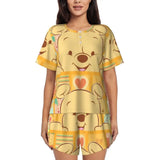Custom Winnie The Pooh Pajama Sets Womens 2 Piece Short Sleeve Pjs Shorts Sleepwear