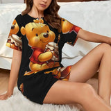 Custom Winnie The Pooh Pajama Sets Womens 2 Piece Short Sleeve Pjs Shorts Sleepwear