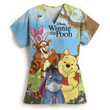 Winnie The Pooh Clinic Hospital Nurse Workwear Teeth 3D Printing T-shirt Women's V-neck Pocket Medical Clothing Nursing Top Work