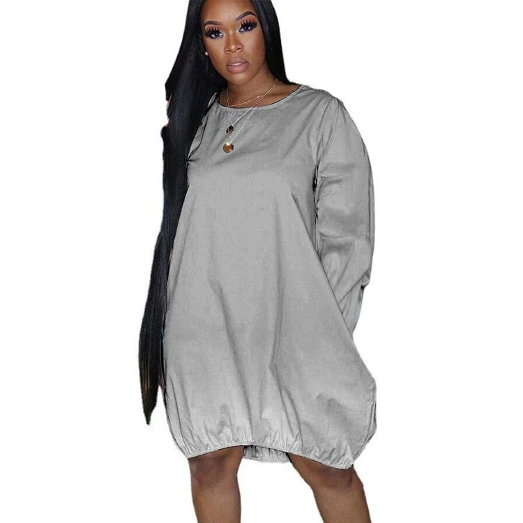 New XL Plus Size Women's Clothing from Europe and America; Casual Gradient Long Sleeve Dress