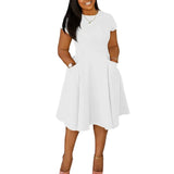 L-4XL Plus Size Clothes Dresses Women Robes Spring Summer Short Sleeve Street Style Casual 3XL Big Size Oversized Midi Dress