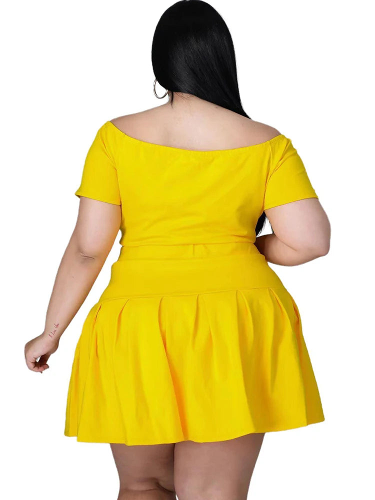 5xl Plus Size Women Clothing Wholesale Summer Outfits Crop Tops and Pleated Skirt Tracksuit Sweet Dress Suits Dropshipping
