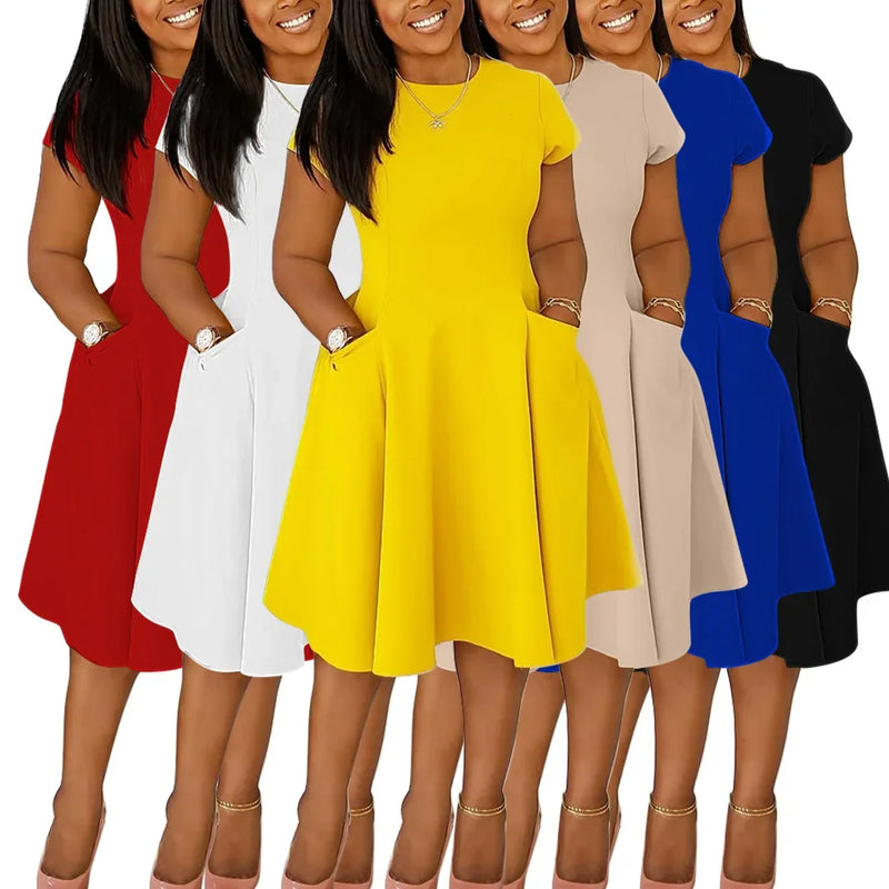 L-4XL Plus Size Clothes Dresses Women Robes Spring Summer Short Sleeve Street Style Casual 3XL Big Size Oversized Midi Dress