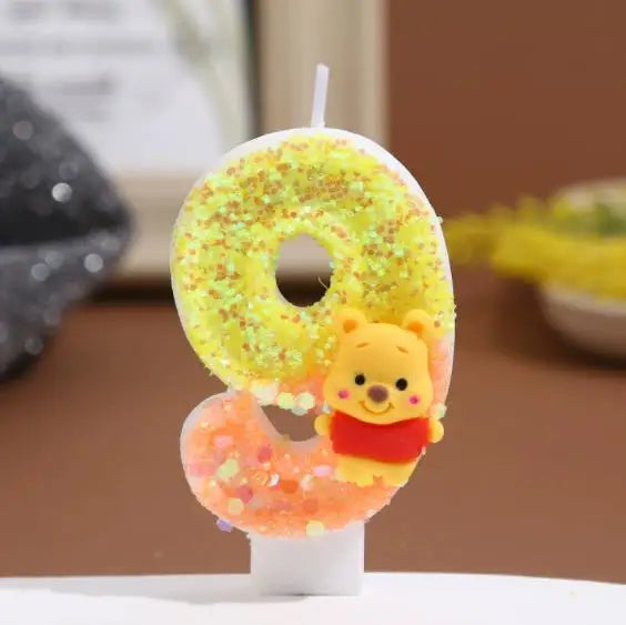 Winnie the Pooh Baby Candle Happy Birthday Number 0-9 Candles Cartoon Cake Cupcake Topper Party Decoration Supplies DIY Gifts
