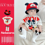 Newborn Baby Boys Girls Rompers+Sock+Hat 3pcs Set Cartoon Mickey Pooh Donald Duck Print Cotton Clothes Jumpsuit Infant Bodysuits