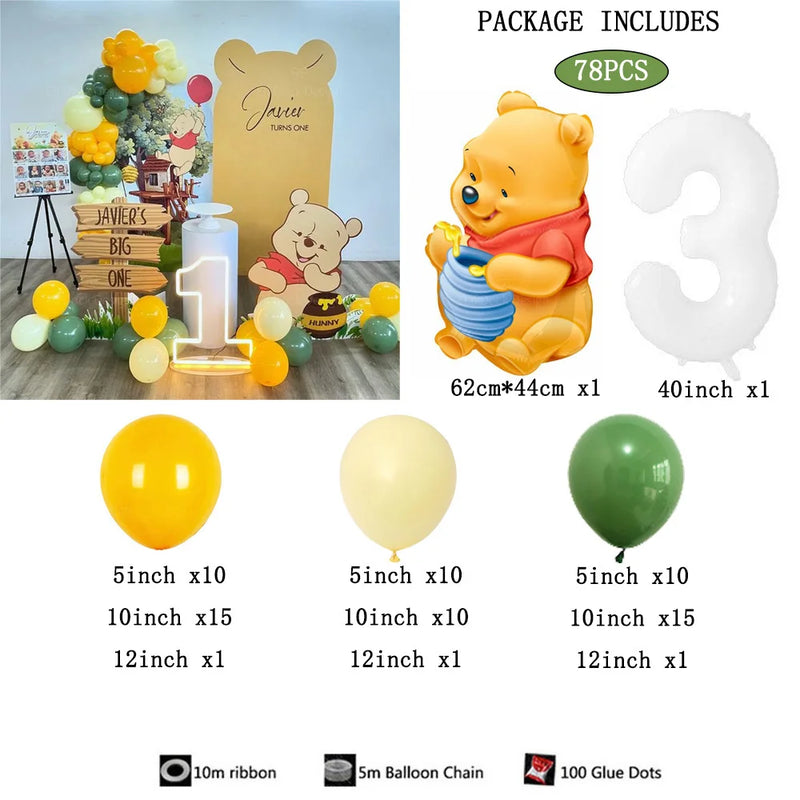 78pcs Cartoon Winnie the Pooh Bee Jar Foil Balloons Winnie The Pooh Theme Kids Birthday Party Decora Baby Shower Supplies Toys