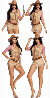 Sexy Women Cowgirl Costume Adult Party dress Crop Top Tassel Skrit Halloween American Western Cosplay Outfit