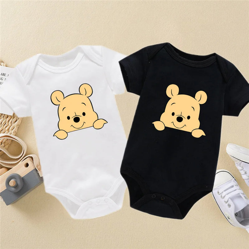 Cartoon Winnie the Pooh Print Baby Clothes Cotton Bodysuit Summer Short Sleeve Newborn Boys Girls Jumpusuit