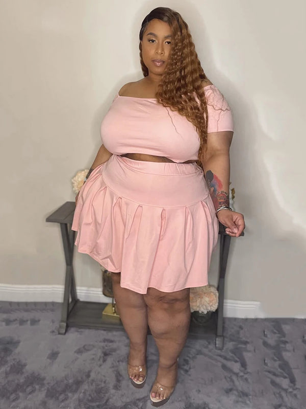 5xl Plus Size Women Clothing Wholesale Summer Outfits Crop Tops and Pleated Skirt Tracksuit Sweet Dress Suits Dropshipping