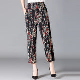 XL-8XL Plus Size Women Harem Pants Casual Elastic High Waist Pants Print Middle Aged Women Loose Straight Pants Mom Trousers
