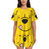 Custom Winnie The Pooh Pajama Sets Womens 2 Piece Short Sleeve Pjs Shorts Sleepwear