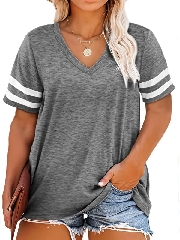 Women's Plus Size 1XL-8XL Casual V-neck Short Sleeved Solid Color Loose T-shirt Sports Outdoor Top Women Clothing