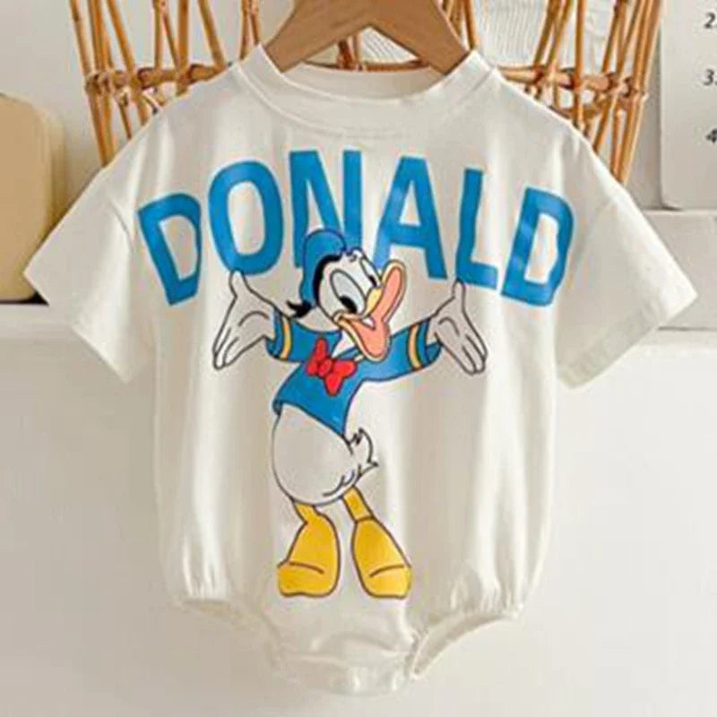 Newborn Baby Boys Girls Rompers+Sock+Hat 3pcs Set Cartoon Mickey Pooh Donald Duck Print Cotton Clothes Jumpsuit Infant Bodysuits