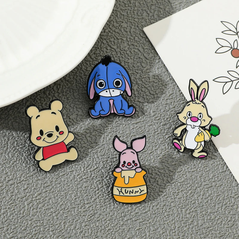 5 Pcs Cute cartoon soft Winnie the Pooh Brooch Winnie the Pooh and Tigger Metal Badges Bunny pin accessories