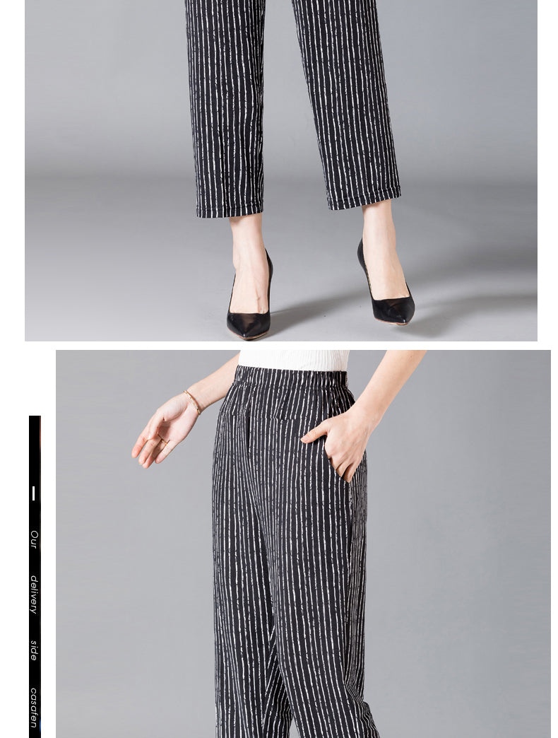 XL-8XL Plus Size Women Harem Pants Casual Elastic High Waist Pants Print Middle Aged Women Loose Straight Pants Mom Trousers