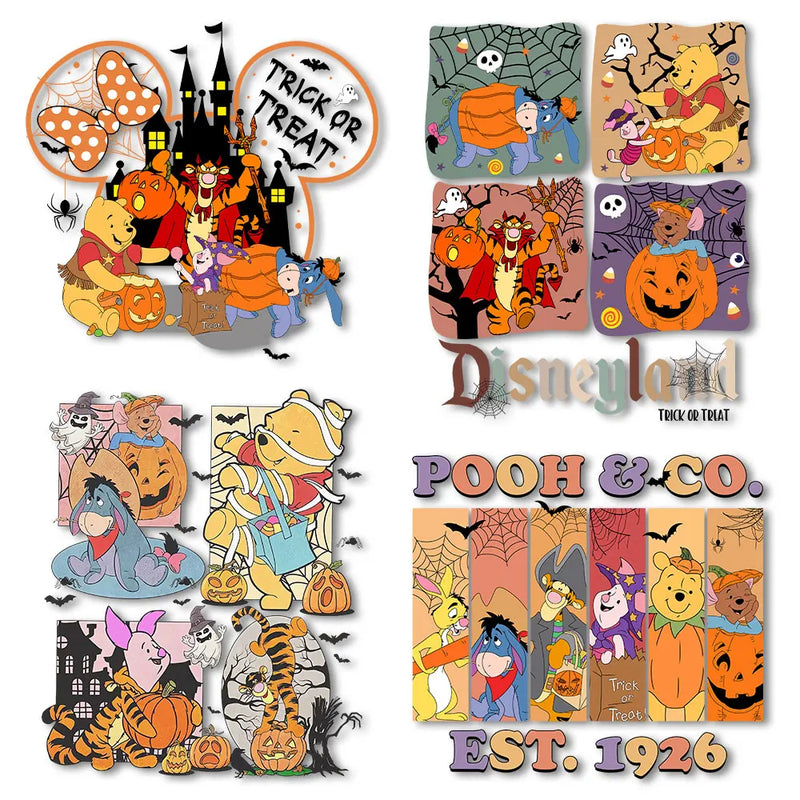 Halloween Winnie the Pooh Heat Transfer Prints for Clothes Ironing Stickers Thermal Decals on Tshirts