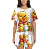 Custom Winnie The Pooh Pajama Sets Womens 2 Piece Short Sleeve Pjs Shorts Sleepwear