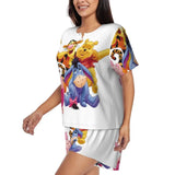 Custom Winnie The Pooh Pajama Sets Womens 2 Piece Short Sleeve Pjs Shorts Sleepwear