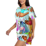 Custom Winnie The Pooh Pajama Sets Womens 2 Piece Short Sleeve Pjs Shorts Sleepwear