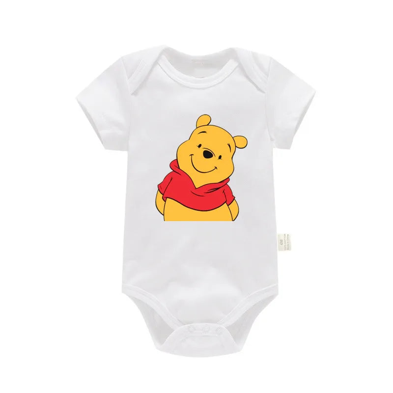 Cute Winnie the Pooh Bear Cartoon Toddler Jumpsuit Baby Girl Boy Black Cotton Clothes Kawaii Summer Newborn Baby Romper
