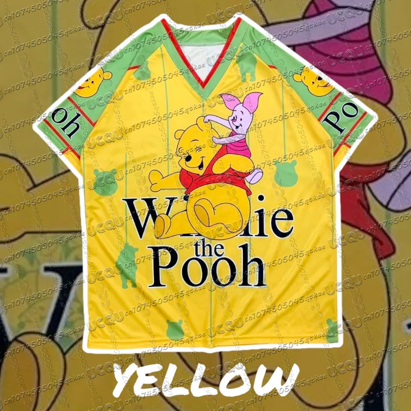 Winnie The Pooh Cartoon Classic Character Sports Jersey T-Shirt V-Neck Fashionable Streetwear Summer Women'S Casual Party Top