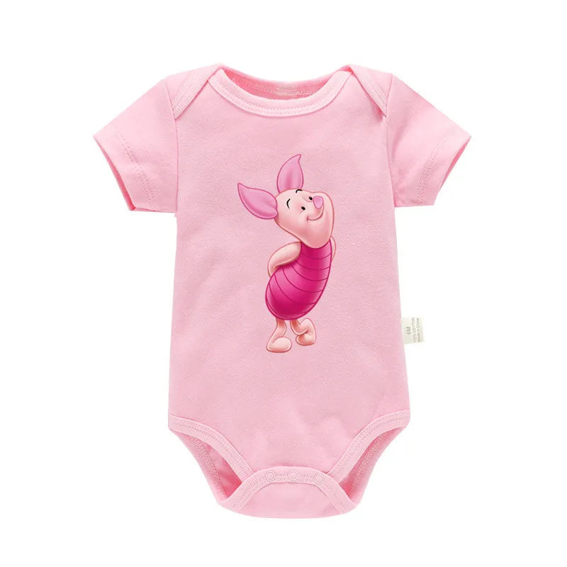 Cute Winnie the Pooh Bear Cartoon Toddler Jumpsuit Baby Girl Boy Black Cotton Clothes Kawaii Summer Newborn Baby Romper