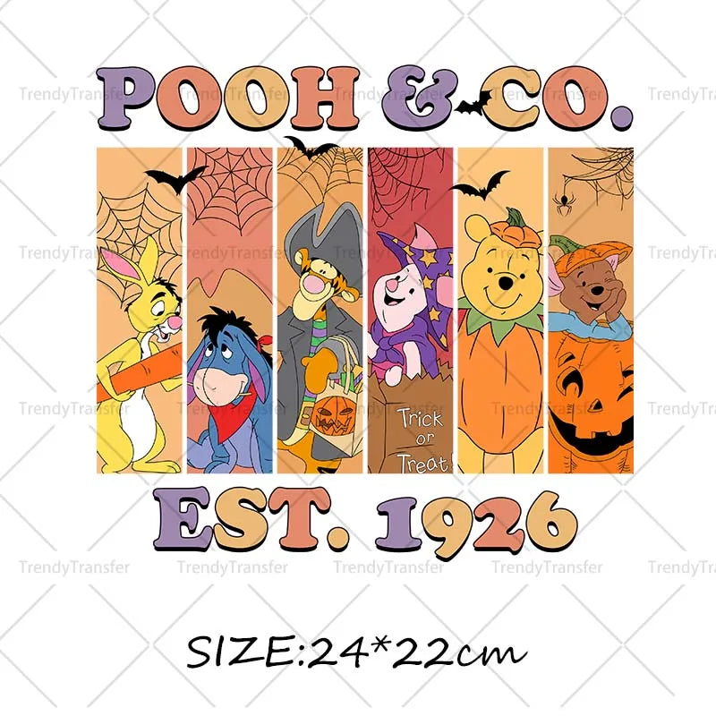 Halloween Winnie the Pooh Heat Transfer Prints for Clothes Ironing Stickers Thermal Decals on Tshirts