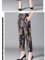 XL-8XL Plus Size Women Harem Pants Casual Elastic High Waist Pants Print Middle Aged Women Loose Straight Pants Mom Trousers