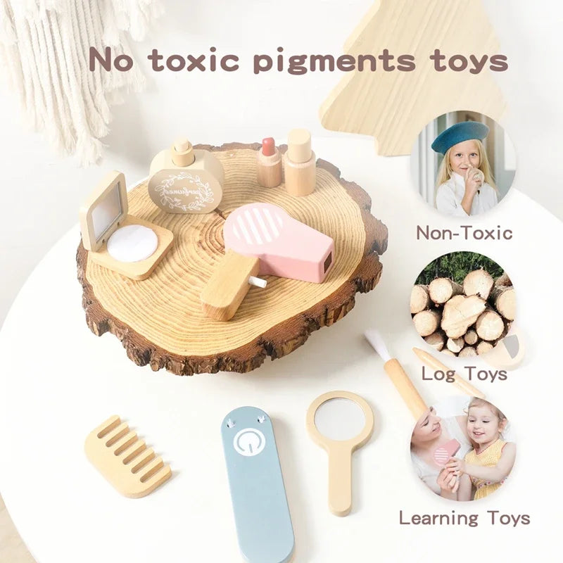 Wooden Baby Toys Simulation Cosmetics Set Pretend Makeup Toys Girls Playing House Game Children Early Education Montessori Toys