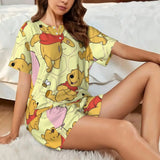 Custom Winnie The Pooh Pajama Sets Womens 2 Piece Short Sleeve Pjs Shorts Sleepwear