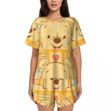 Custom Winnie The Pooh Pajama Sets Womens 2 Piece Short Sleeve Pjs Shorts Sleepwear