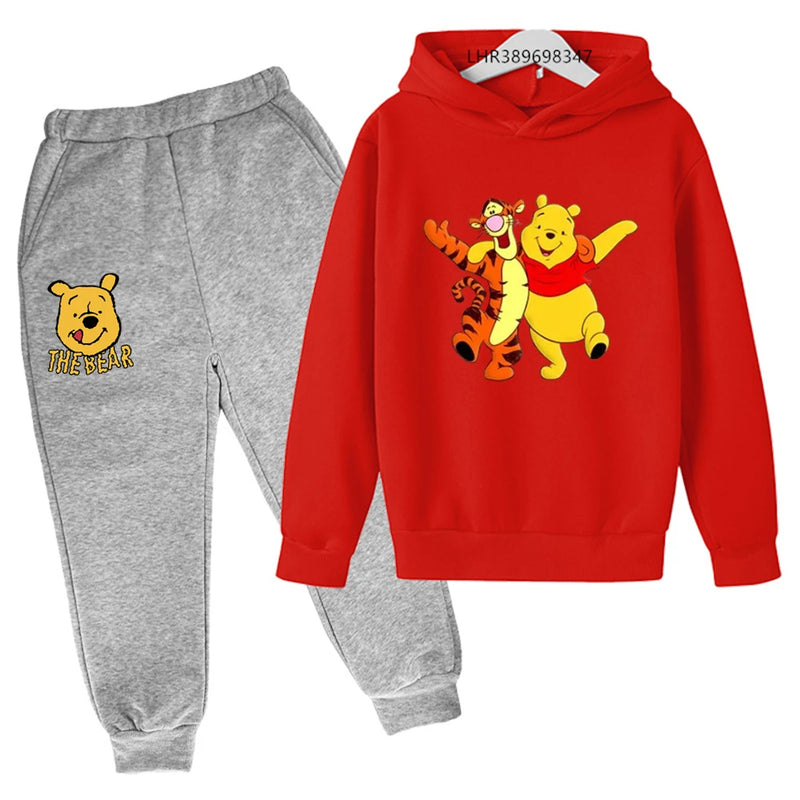 Children Hoodie Winnie the Pooh Cartoon Print Kids Set Sweatshirt +Pants Boys Girls Toddler age 3-12 Girls Clothes Pullover