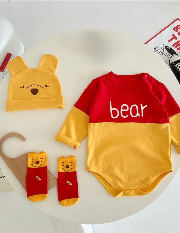 Winnie The Pooh Bear Baby Bodysuit Newborn Long Sleeve Romper Toddler Boys Girls Jumpsuit Clothes K3529