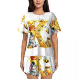 Custom Winnie The Pooh Pajama Sets Womens 2 Piece Short Sleeve Pjs Shorts Sleepwear
