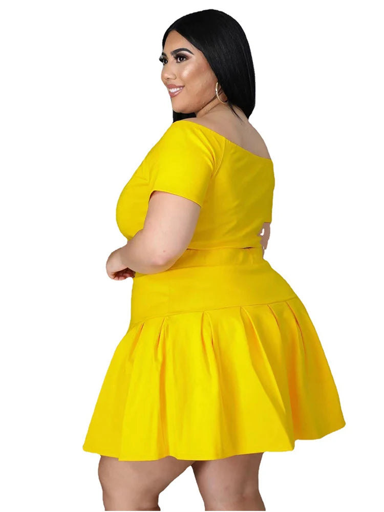 5xl Plus Size Women Clothing Wholesale Summer Outfits Crop Tops and Pleated Skirt Tracksuit Sweet Dress Suits Dropshipping
