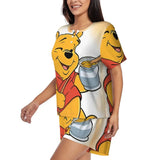 Custom Winnie The Pooh Pajama Sets Womens 2 Piece Short Sleeve Pjs Shorts Sleepwear