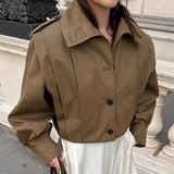 Khaki Lapel Simple Single-breasted Coat