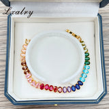 Lxalry 18K Gold Plated Copper Rainbow Zircon Bracelet - Colorful Gem Tennis Chain For Gifting & Everyday Glam - Non-Tarnish, Hypoallergenic, Y2K Trending Jewelry