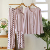 Confinement Clothing Spring And Summer Modal Three-piece Long-sleeved Trousers Pregnant Woman Feeding Nursing Pajamas